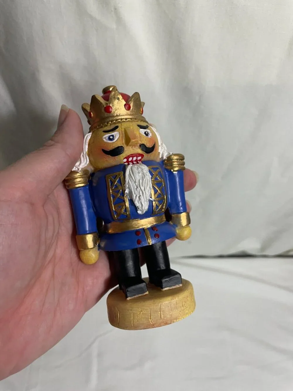 Vintage King Nutcracker Figure Blue Uniform Gold Crown 5